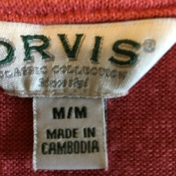 Orvis Knit Top Women's Sz Medium Cap Sleeve Relaxed V-Neck Rust Orange Hem Slits - Picture 9 of 13
